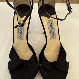 Jimmy Choo Black Satin Macy Ankle strap Sandals Sz 37